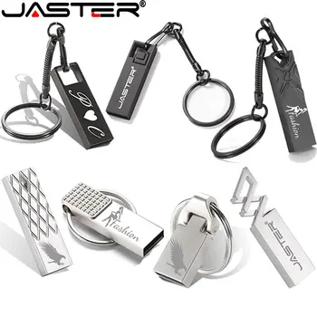 Ручка-Накопитель JASTER Metal Style 64GB 32GBFree с Пользовательским Логотипом Серебристо-Черный Мини-Устойчивый К Падению Memory Stick Бесплатный Брелок Бизнес-Подарок