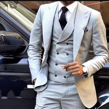 Светло-серый мужской свадебный костюм Slim Fit, 3 предмета, Смокинг Жениха, Одежда для женихов на заказ, Деловая мужская одежда