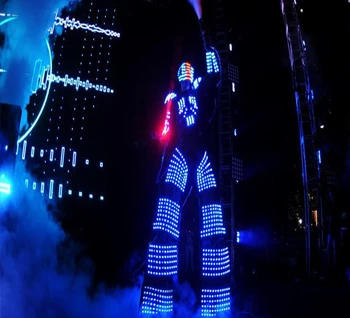 Светодиодный костюм робота/Светодиодные костюмы для одежды/Светодиодные костюмы роботов/белый, золотистый световой робот