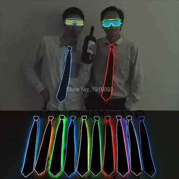Светящийся Выбор из 10 цветов, Звук активный, EL-провод, галстук, мигающий, новинка, освещение, галстук, работает от батарейки АА Для вечеринки