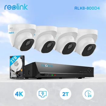 Система видеонаблюдения Reolink 4K RLK8-800B4-A с 8-Мегапиксельной Записью 24/7 PoE IP-камера CCTV Комплект Камеры видеонаблюдения RLK8-800D4-A