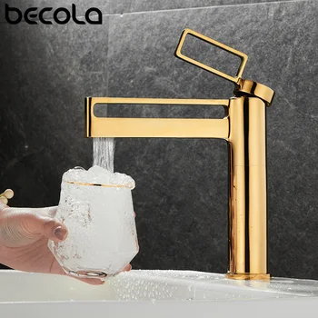 Смеситель для раковины Becola Gold, Хромированный Смеситель для ванной комнаты, Роскошный смеситель для ванной комнаты, кран из черной латуни, Однорычажный для ванной комнаты