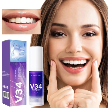 Фиолетовая зубная паста V34, отбеливающая, удаляет пятна, Зубная паста Для чистки полости рта, Свежая, чистая, Гигиеническая, для удаления дымовых пятен, Цветной корректор